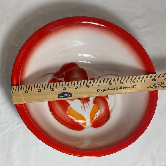 Vintage Red and Orange Lobster Enamelware Metal Bowl by Bon Voyage - Picture 4 of 9